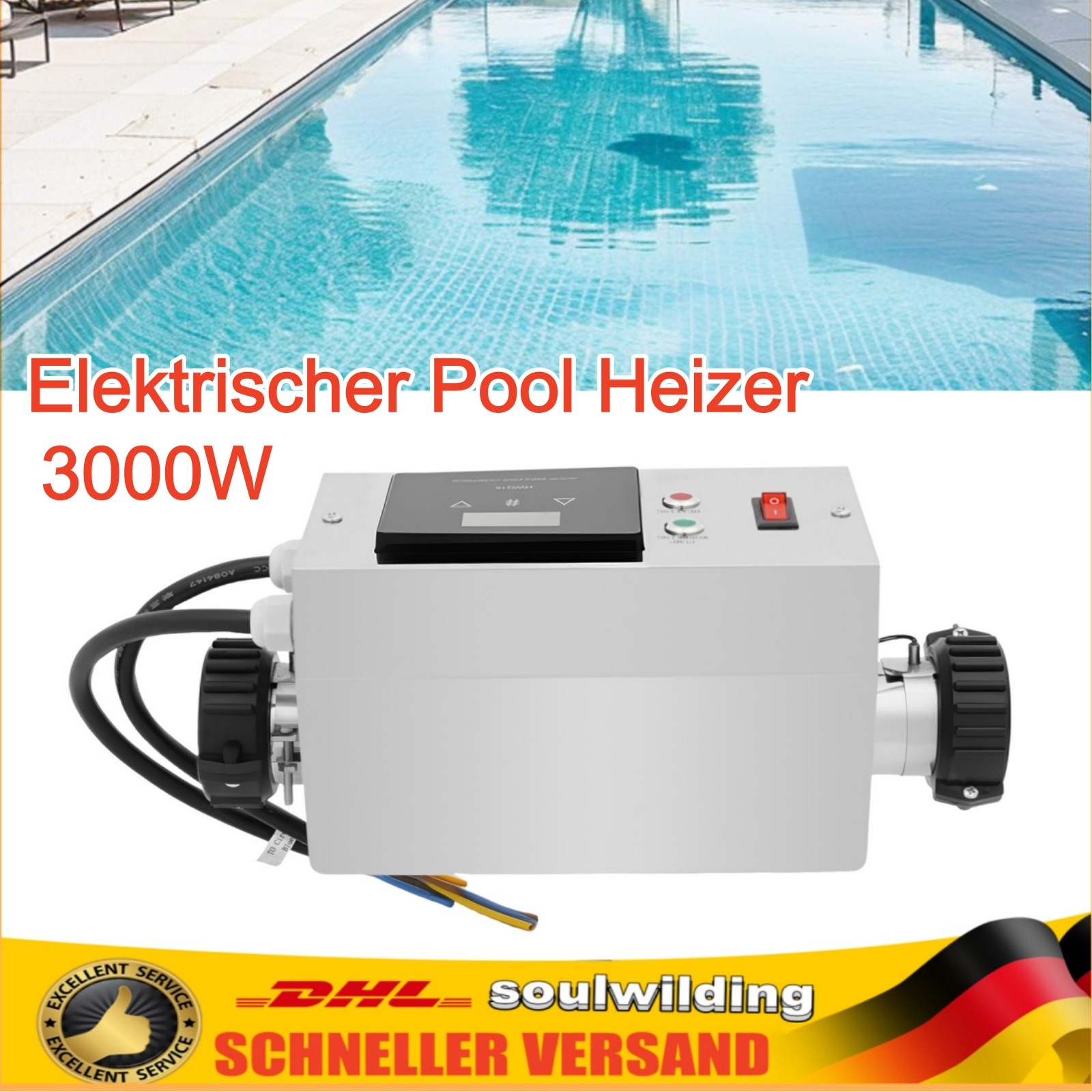 Calefacción de piscina eléctrica calefacción de piscina termostato intercambiador de calor acero inoxidable 3KW