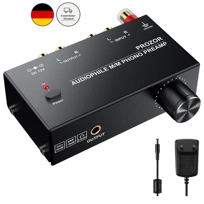 PROZOR Phono Vorverstärker mit Lautstärkeregler für Plattenspieler Schwarz, RCA