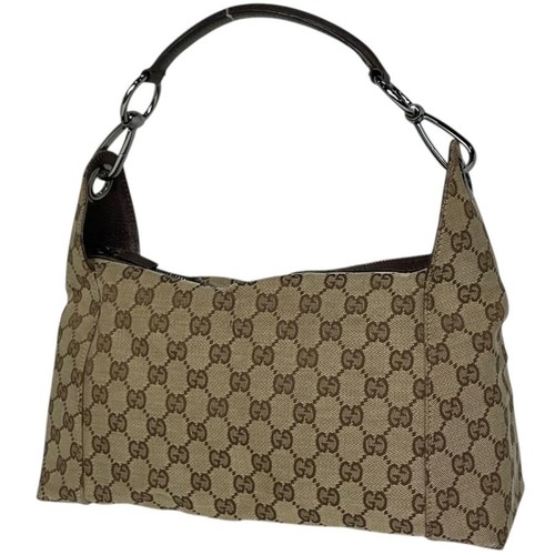 Gucci One Shoulder GG Canvas Leather Beige Brown Handbag 113023 #BS3887