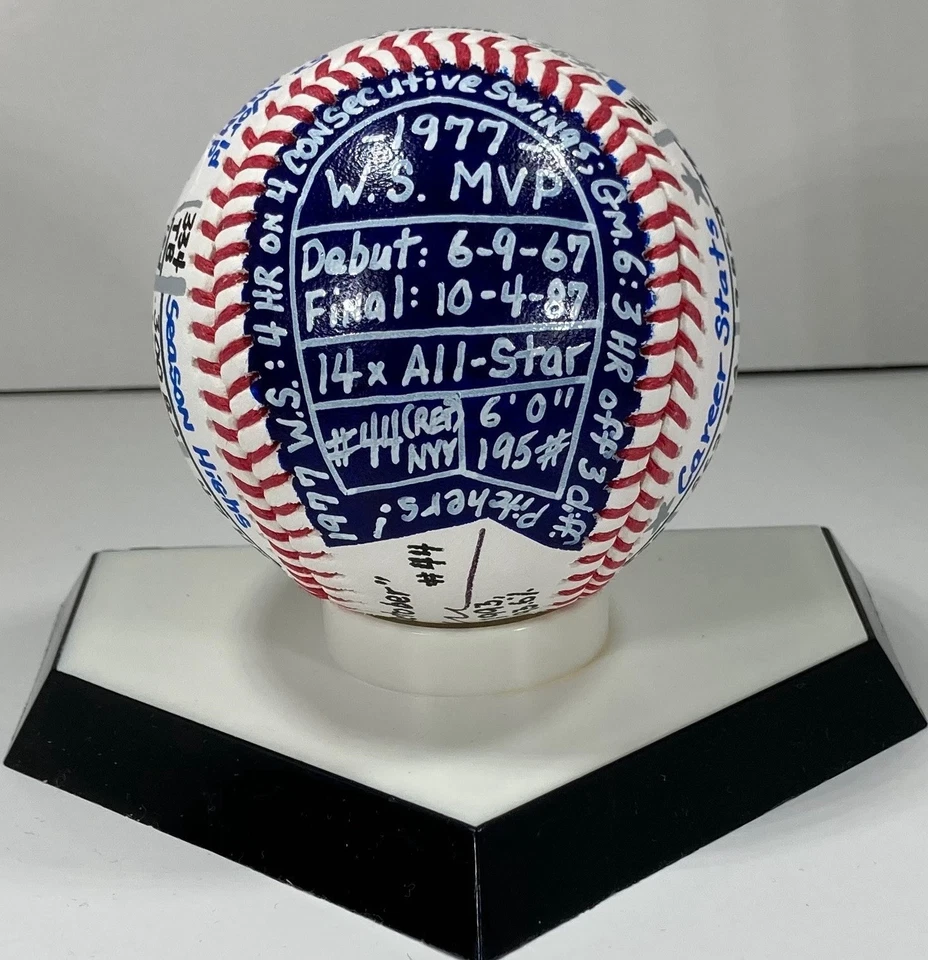 Reggie Jackson NY Yankees Signed Hand Painted VCBC Superstats Baseball JSA COA - Image 4 of 4