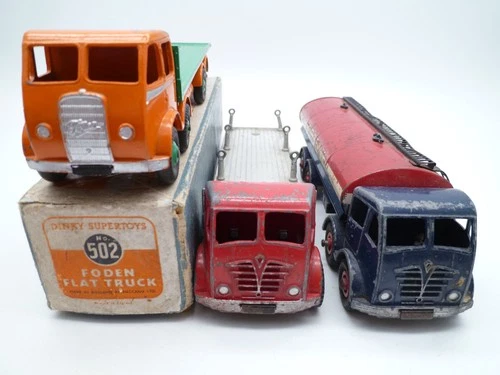 VINTAGE DINKY TOYS 502 504 505 FODEN TRUCKS x3 FOR RESTO / ONE ORIGINAL BOX 1950