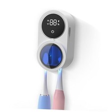 Toothbrush Holder and Cleaner for Bathroom Light Cleaning Fan Drying 01 White