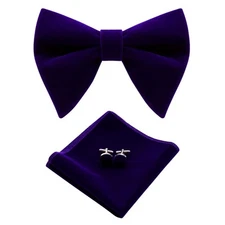 Oversized Velvet Bow Ties for Men Black Bow Tie Sets Pre-tied Bow Tie with Po...