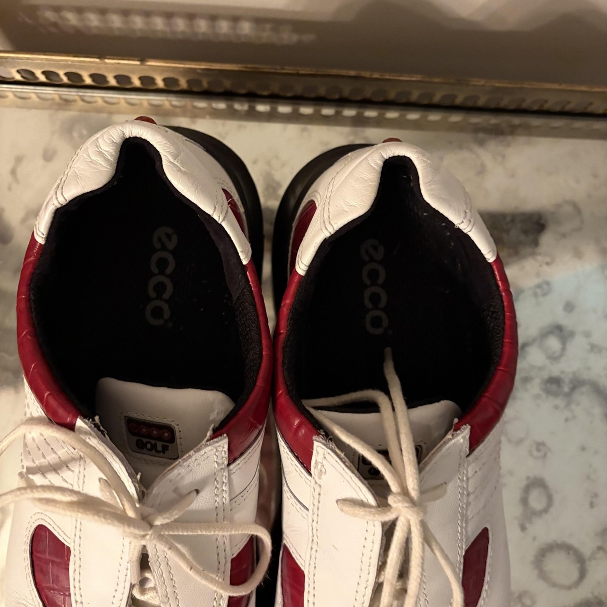 Ecco Golf Shoes Womens Size EU 40 White Red Leather Spiked Croc