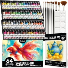 64 Water Color Paint Set Adults Kids Professional Artists Craft Supply Kit