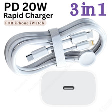 3 in 1 For iPhone Apple Watch Magnetic Fast Charger USB C Cable With 20W PD Cube