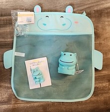 Kids Bathroom set of 3 Blue Hippo - Toothbrush Toothpaste Holder Bath Caddy