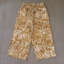 100 Linen Wide Leg Pants Elastic Waist Pull On Medium Wide Leg Beach Boho 602