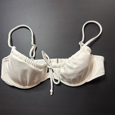 Size Medium White Demi Underwire Bikini Top Ruching Center Tie Swimsuit Padded