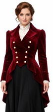Ladies Burgundy Velvet Victorian Tailcoat, Tailcoat Jacket