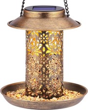 SWEETFULL Solar Bird Feeder for Outdoors Hanging, Metal Wild 7.2x7.2, Bronze
