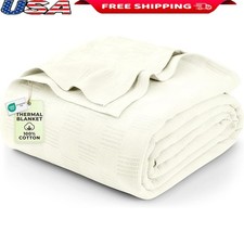 Cotton Thermal Blanket Soft Breathable Cozy Dobby Weave Waffle Pattern Oversized