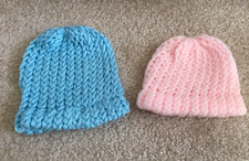 Lot of 2 Infant or Doll Hats Hand Crocheted Pink  Blue FREE SHIPPING