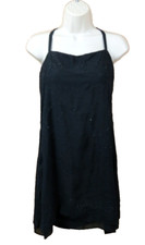 WHBM Black Slip Dress Chiffon Beading Lined Spaghetti Straps Evening Size Med