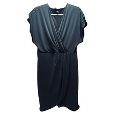 Express Dress Women's Large Matte Black Fit & Flare Wrap Front Fully Lined NWOT