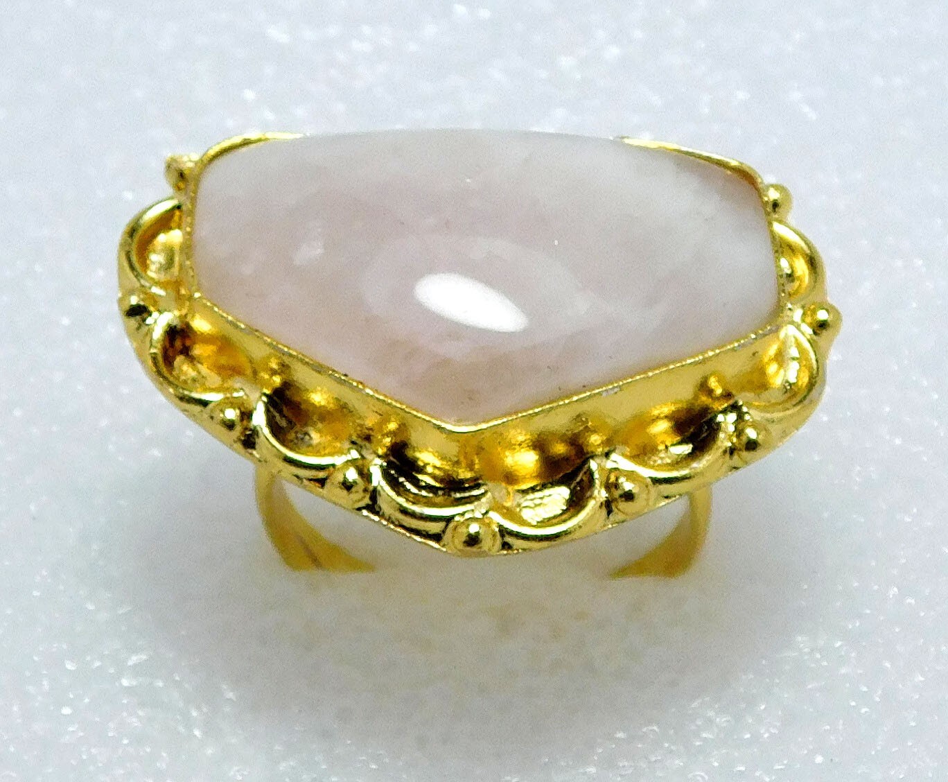 Rose Quartz Rings Gold Plated Handmade Big Ring Size8 Rare Gemstone