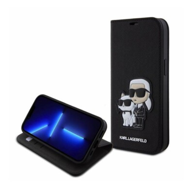 Original Karl Lagerfeld & Choupette Saffiano Bücherregal für Apple iPhone 15 Pro