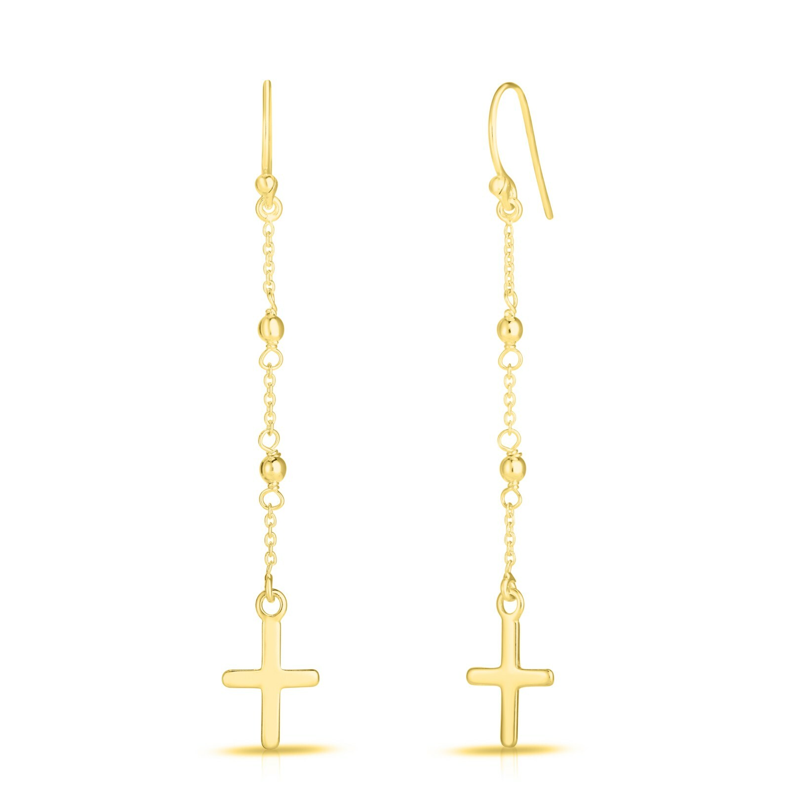Italian Made 925 Sterling Silver Gold Rosary Cross Drop Hook Earrings For Women-