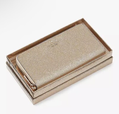 Kate Spade Shimmy Tinsel Glitter Boxed Large Continental Wallet Gold