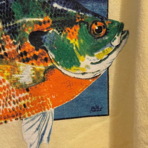 Vintage F H Davis Sport Fishing Graphic Short Sleeve Tee Shirt Yellow XL - Picture 7 of 12