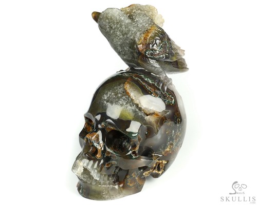8.0" Premium Brazilian Agate Geode Hand Carved Crystal Skull and Bird Sculpture - Picture 14 of 14