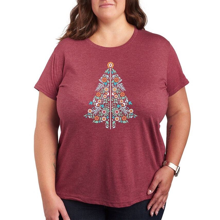 Merry Christmas Tree Womens Red Christmas Shirt Hybrid Apparel