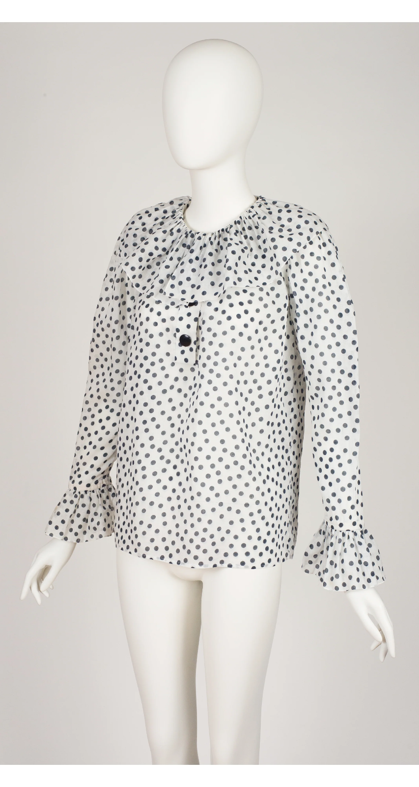 Camicia Yves Saint Laurent vintage anni '80 a pois bianco cotone arricciato 38