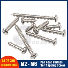 Pan Head Phillips Self Tapping Screws M2 - M6 A4 Stainless Steel Marine DIN 7981