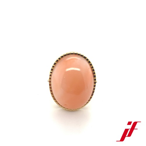 Bague Or 18k Jaune Avec Corail Angel - Taille 58 (18,4 Mm) - Ajustable - Occasion Dames