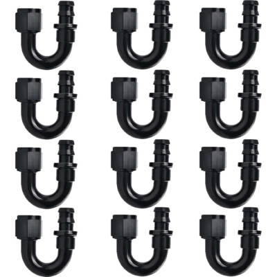 12PC 10AN 180 Degree Push on Lock Hose Fitting Oil/Fuel/Gas Line Adapter AN10