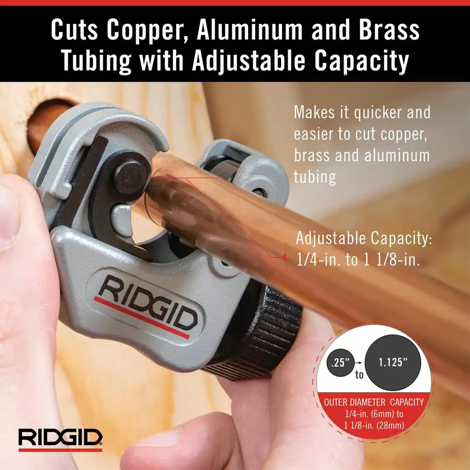 RIDGID Pipe Ratcheting Cutter 1/4"-1-1/8" Close Quarters Quick Cutting Copper - Image 3 of 4