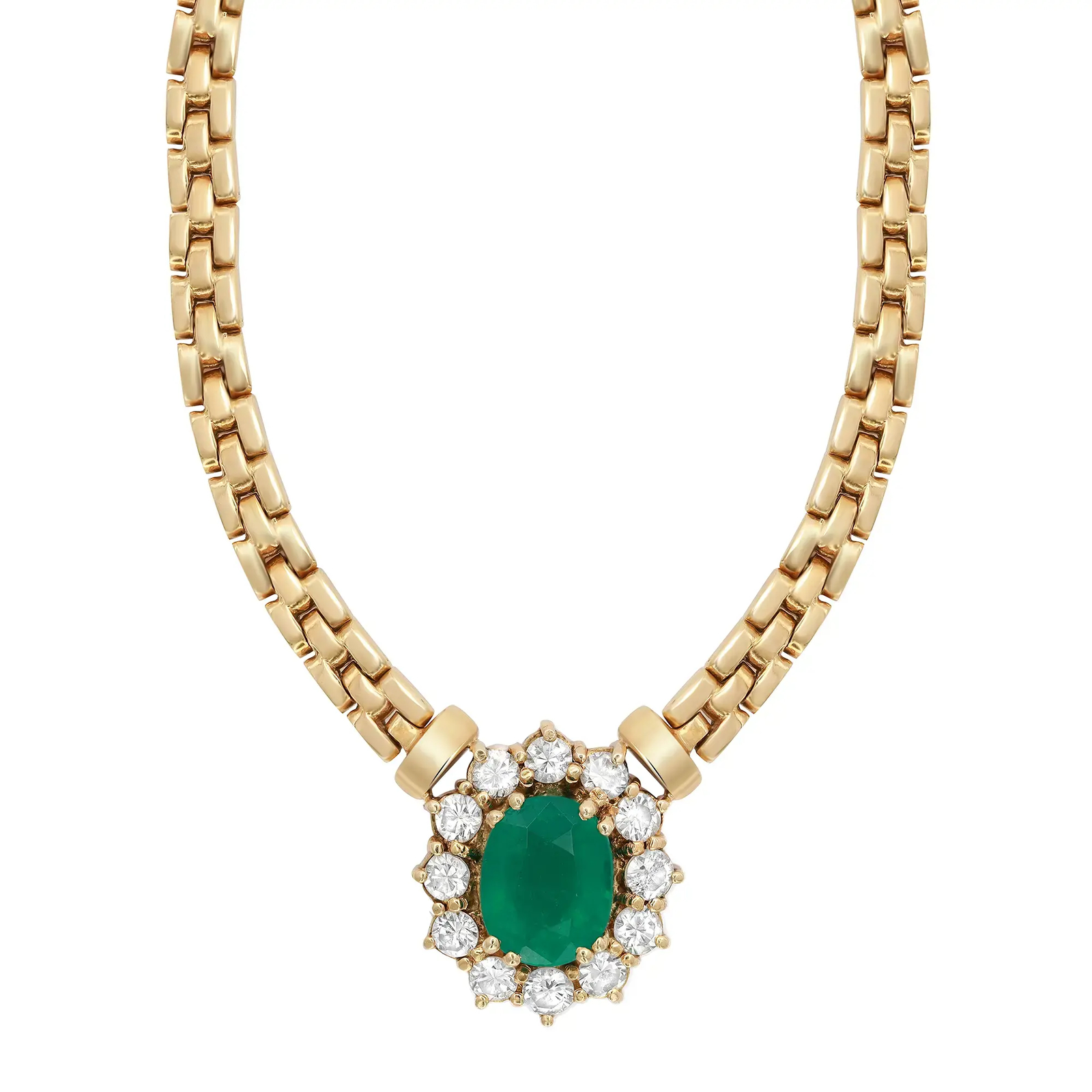 Emerald 1.75Ctw and Diamond 0.85Ctw Square Flat Chain Necklace 18K Yellow Gold