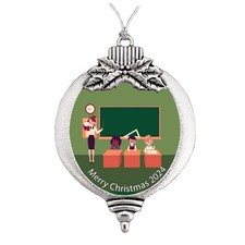 Teacher Teaching Green 2024 Silver Metal Bulb Merry Christmas Ornament Gift