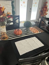 4 Frontgate Placemats Black White 14x20 55% Linen Holiday NWT