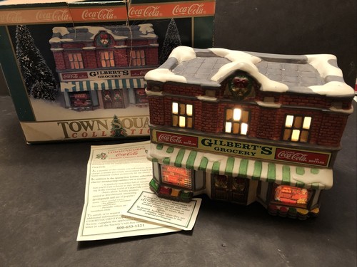 1992 COCA-COLA GILBERT'S GROCERY TOWN SQUARE CHRISTMAS HOLIDAY LIGHTED VILLAGE C - Afbeelding 1 van 12