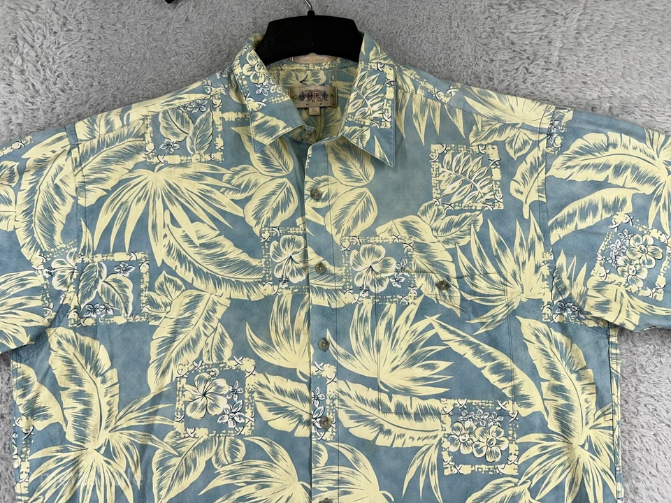 Camisa Campia Moda Para Hombre Extra Grande Azul Abotonada Hawaiana Floral Hoja Algodón Foto 4 de 4