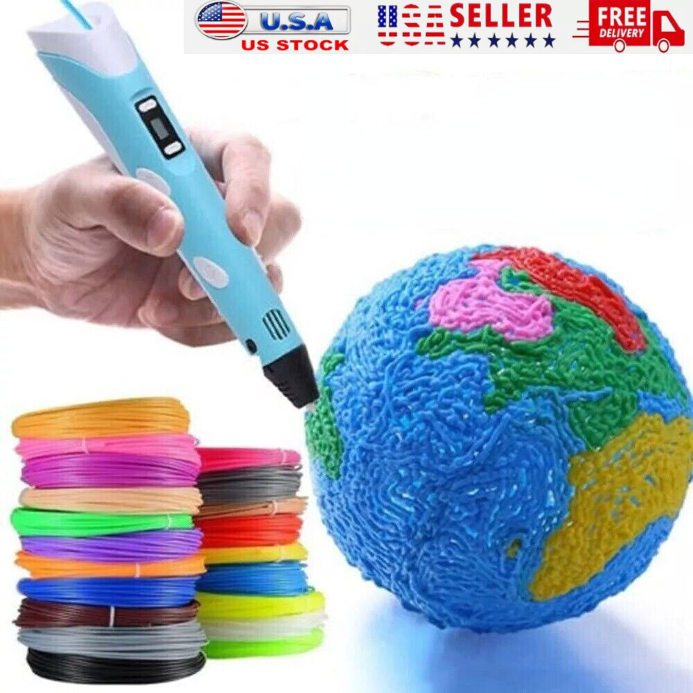 3DPrinting Pen LCD Screen PLA Filament Set Children DIY Toys Gift 3DPen Kids BLU