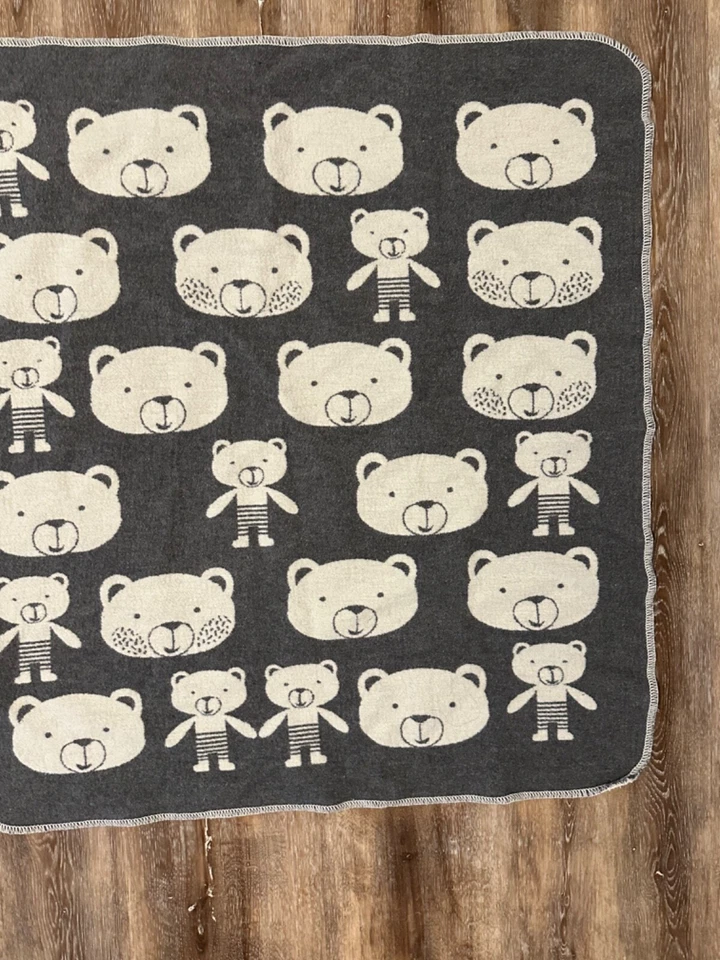 David Fussenegger Manta Bebé Osos Gris Crema Reversible Austria 26x26 Foto 3 de 4