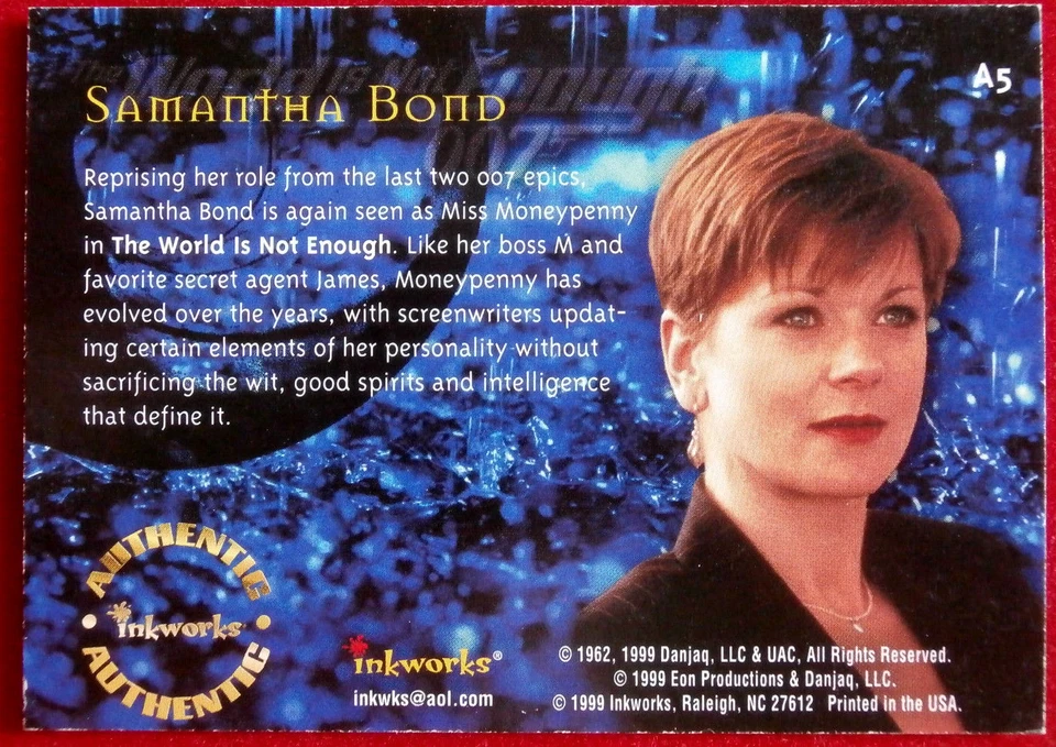 JAMES BOND - El mundo no es suficiente, SAMANTHA BOND, Moneypenny, tarjeta autógrafa Foto 2 de 2