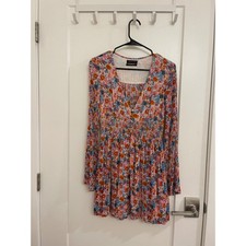 Urban Outfitters Mini Pink Dress Summer V Neck Babydoll Style Floral