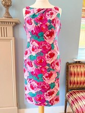LK Bennett Silk & Cotton Pink & Green Floral Special Occasion Dress UK14 Wedding