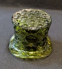 Mid Century Vintage Fenton Glass Avocado Green Daisy & Button Top Hat Vase