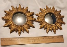 Pair of Vintage Rare Convex Mirror Golden Sun...