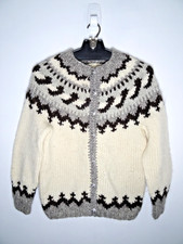 Vintage Norwegian Nordic Hand Knit Fair Isle Wool Sweater Cardigan Womens Medium