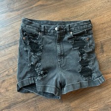 American Eagle - Black Distressed High Rise Denim Shorts - Women s Size 6