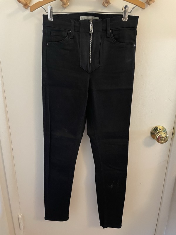 Womens TopShop Jamie Black Jeans Zipper Front, Lace-Up Accents, Size W28 L32