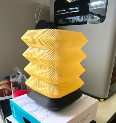 3D Printed Table Lamp Black Base, Yellow Textured Square Shade