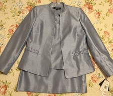 KASPER 3 Pc. Skirt,Top Blazer Suit Silver Shine Size 10 Original 139.99 NWT