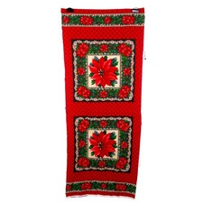 Vtg Cranston Print Works VIP Christmas Poinsettia Fabric Panel Red 17.5x44"