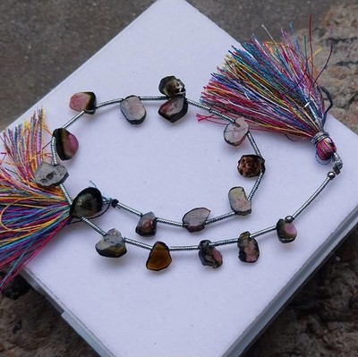 23 Ct Natural Smooth Watermelon Unique Bi Color Tourmaline Slice 8 Inch Necklace